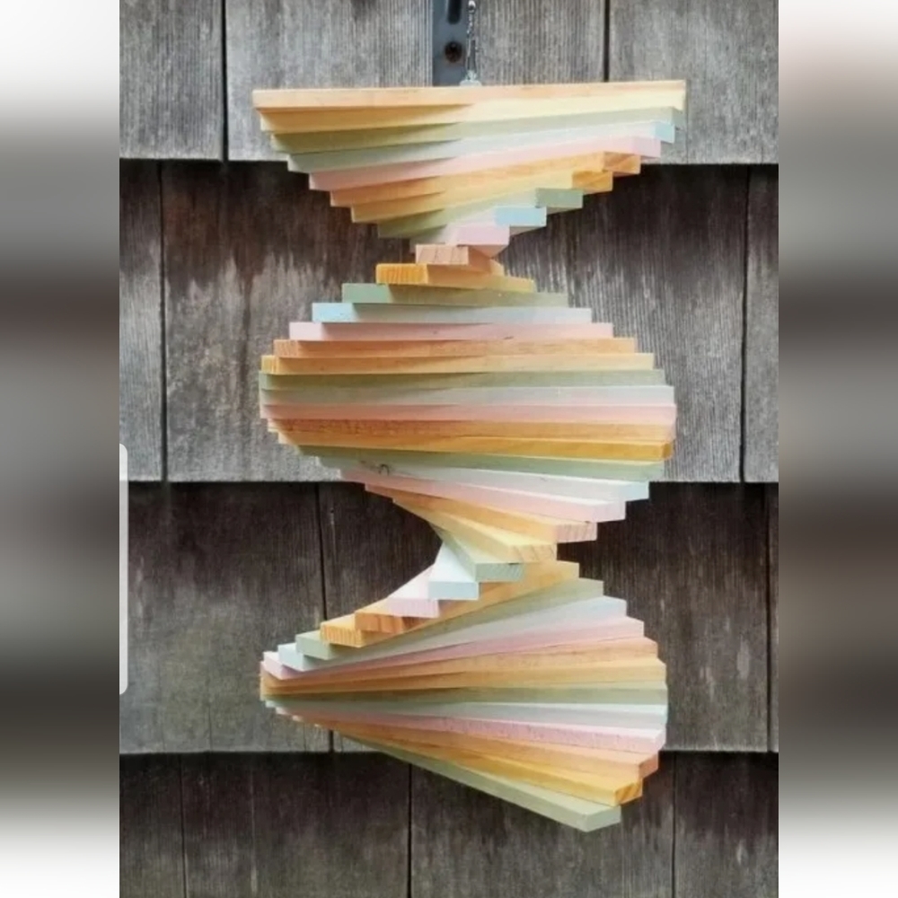 Wooden Wood Spinner Stained pastel colors twister Windmill Windchime cottage - Picture 5 of 5